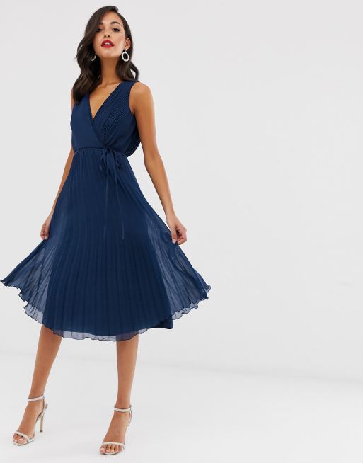 ASOS DESIGN - Vestito midi a portafoglio allacciato in vita con gonna a pieghe, 4 di 4