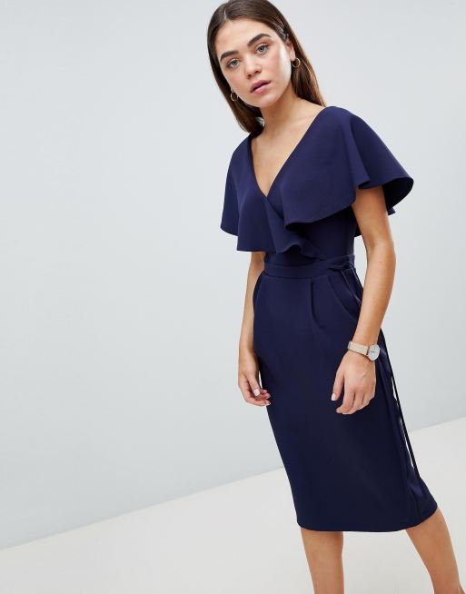 ASOS DESIGN - Vestito midi a portafoglio con volant