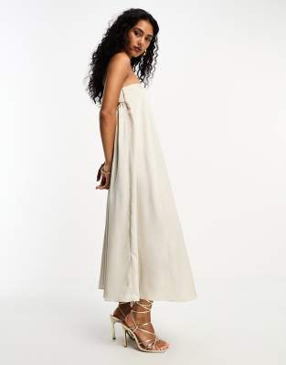 ASOS DESIGN - Vestito midi a trapezio a fascia in raso champagne
