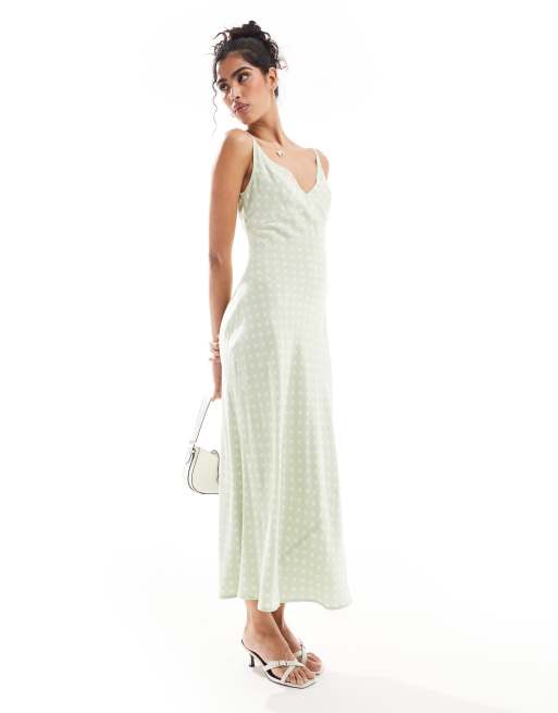 ASOS DESIGN - Vestito midi ad apice alto color salvia a pois