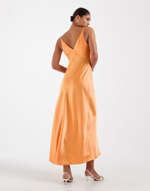 ASOS DESIGN - Vestito midi ad apice alto in raso arancione chiaro, 3 di 4