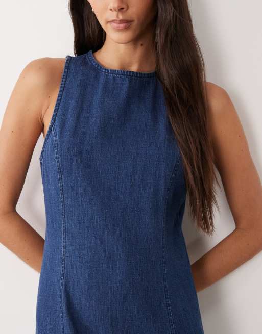 ASOS DESIGN - Vestito midi aderente in denim blu medio intenso, 2 di 4