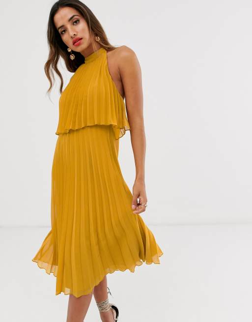 ASOS DESIGN - Vestito midi allacciato al collo a pieghe, 4 di 4