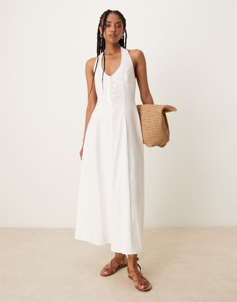ASOS DESIGN - Vestito midi allacciato al collo bianco con fondo a godet - view 1