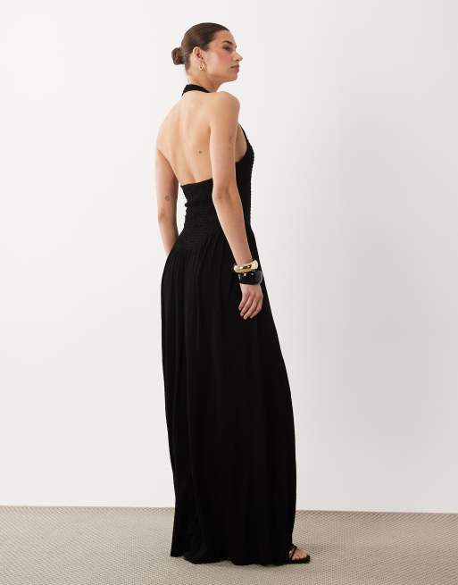 ASOS DESIGN - Vestito midi allacciato al collo nero stropicciato, 4 di 4