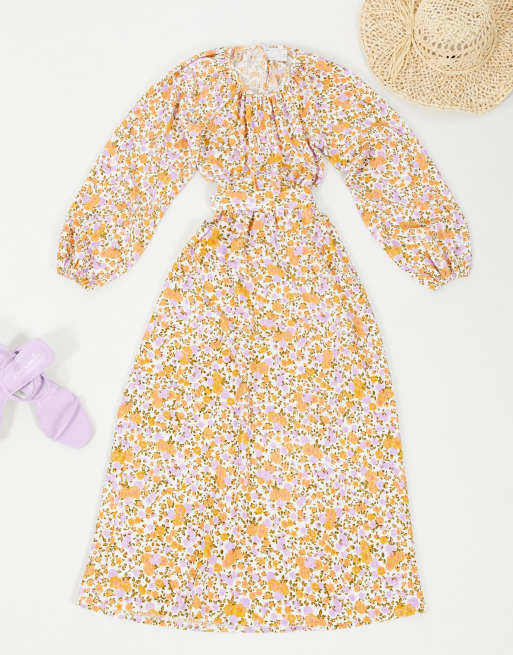 ASOS DESIGN - Vestito midi allacciato in vita con cut-out sul retro