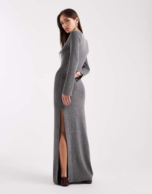 ASOS DESIGN - Vestito midi antracite a coste a maniche lunghe allacciato sul davanti, 3 di 4