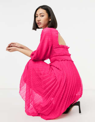 Vestito midi arricciato a pieghe in plumetis rosa vivo - ASOS DESIGN  donna Rosa - immagine1