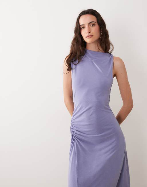 ASOS DESIGN vestito midi asimmetrico con taglio obliquo in modal blu