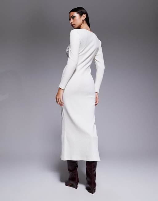 ASOS DESIGN - Vestito midi bianco inverno con maniche a palloncino e scollo a cuore, 3 di 4