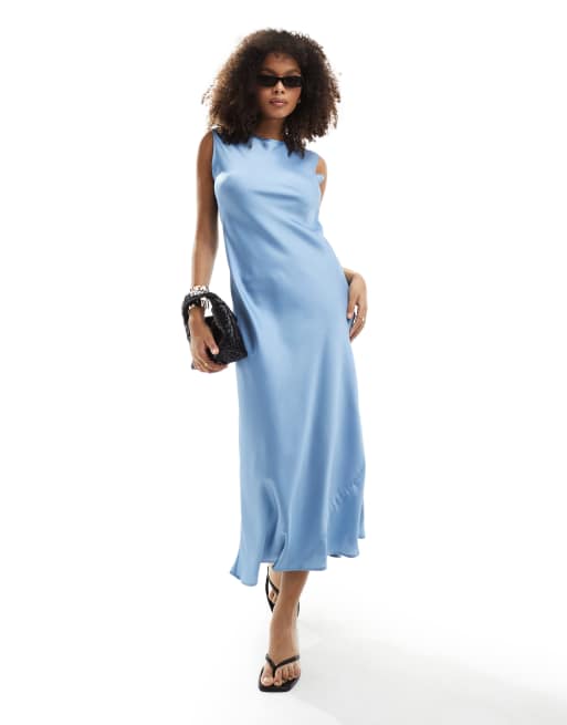 ASOS DESIGN - Vestito midi blu crepuscolare in raso