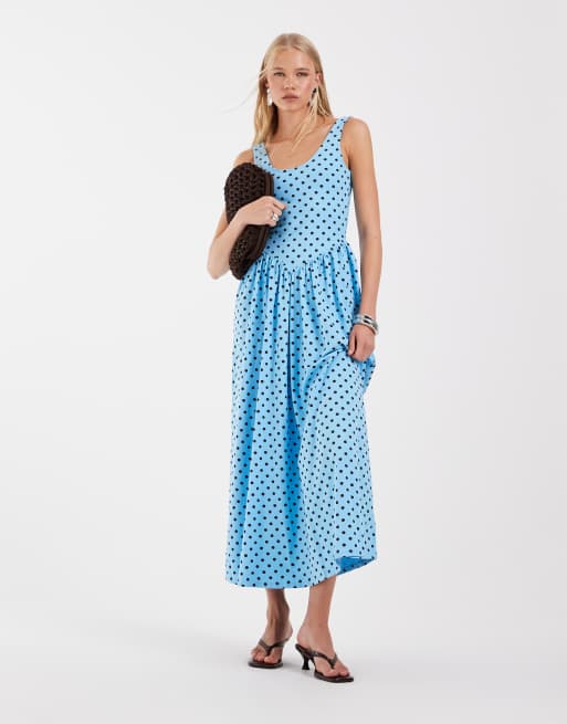 ASOS DESIGN - Vestito midi blu e marrone a pois, 2 di 4