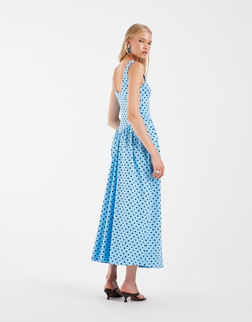 ASOS DESIGN - Vestito midi blu e marrone a pois, 3 di 4