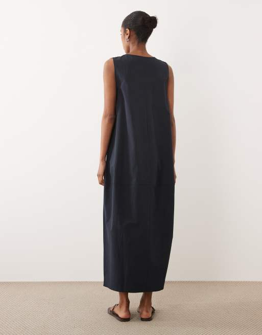 ASOS DESIGN - Vestito midi blu navy arricciato con scollo profondo, 2 di 4