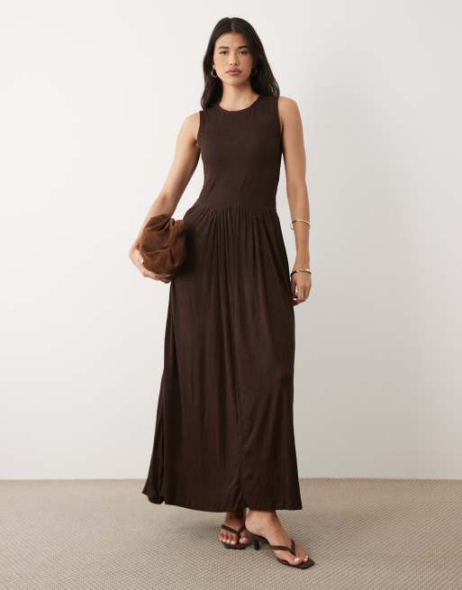 ASOS DESIGN - Vestito midi color block stropicciato color cioccolato