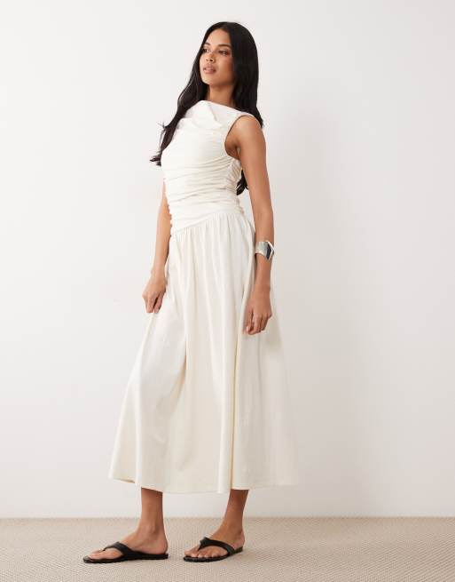 ASOS DESIGN - Vestito midi color crema con corpino arricciato, 2 di 4