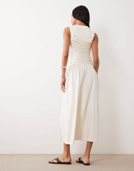 ASOS DESIGN - Vestito midi color crema con corpino arricciato, 4 di 4