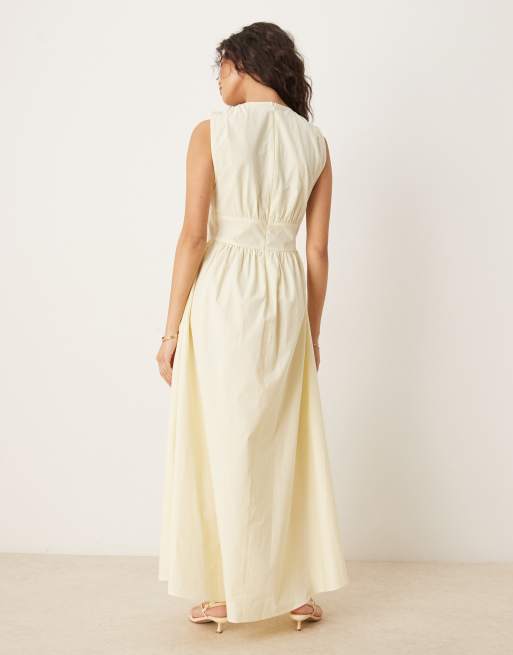 ASOS DESIGN - Vestito midi color latticello stretto in vita con scollo a V e bottoni, 3 di 4