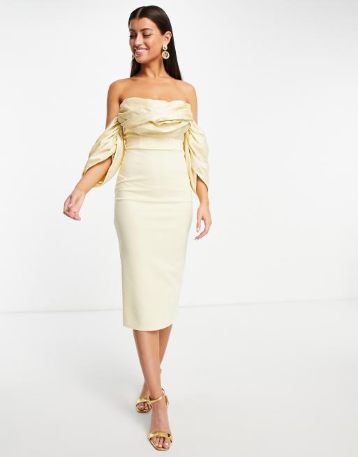 ASOS DESIGN - Vestito midi color pietra con gonna longuette e corsetto