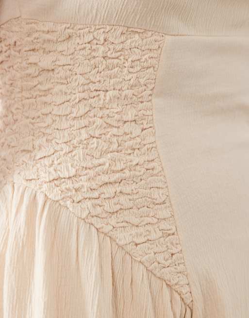 ASOS DESIGN - Vestito midi color pietra stropicciato con scollo squadrato e pannelli, 3 di 4