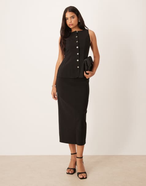 ASOS DESIGN - Vestito midi con bottoni e scollo a barchetta nero - view 1