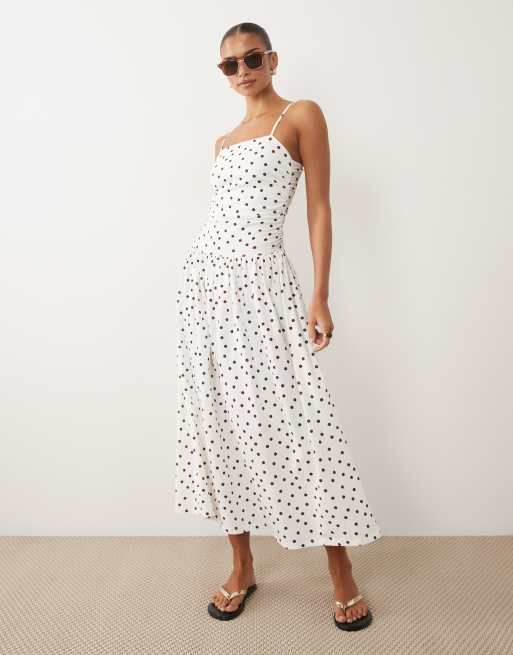 ASOS DESIGN - Vestito midi con canottiera e gonna a ruota a pois, 2 di 4