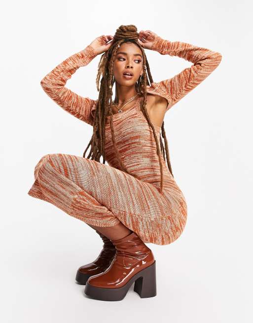 ASOS DESIGN - Vestito midi con coprispalle in maglia mélange, 4 di 4