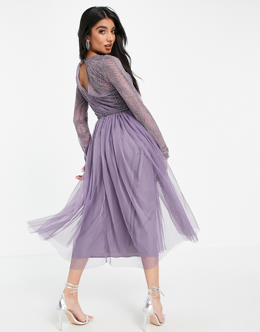 Vestito midi con corpetto decorato e gonna in tulle viola-Multicolore - ASOS DESIGN  donna Multicolore - immagine1