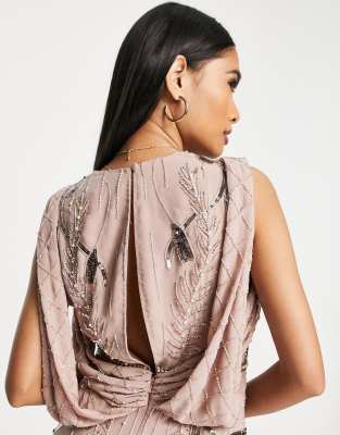 Vestito midi con decorazioni e retro drappeggiato-Rosa - ASOS DESIGN  donna Rosa - immagine1