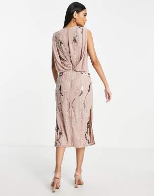 Vestito midi con decorazioni e retro drappeggiato-Rosa - ASOS DESIGN  donna Rosa - immagine2