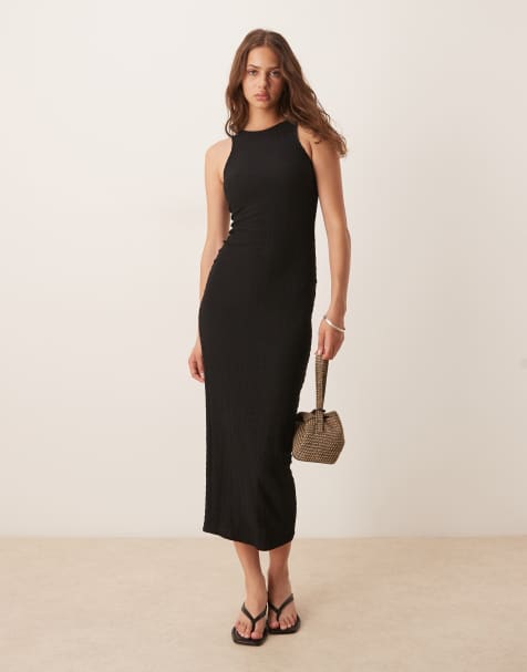ASOS DESIGN - Vestito midi con dorso a vogatore nero testurizzato - view 1