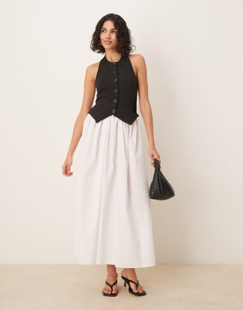 ASOS DESIGN - Vestito midi con gilet allacciato al collo monocromatico - view 1