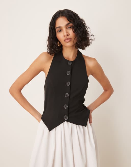 ASOS DESIGN - Vestito midi con gilet allacciato al collo monocromatico, 4 di 4