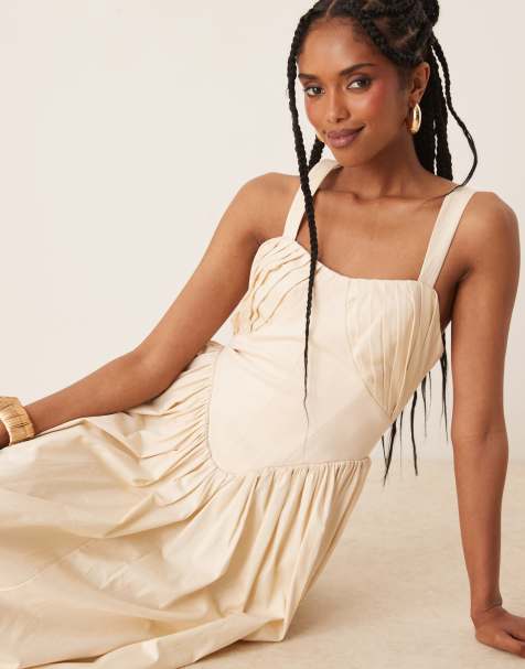 ASOS DESIGN - Vestito midi con gonna ampia color avorio con bustino strutturato - view 1