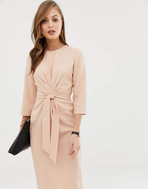 ASOS DESIGN - Vestito midi con incrocio e allacciatura rosa chiaro