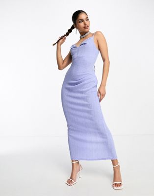 ASOS DESIGN textured strappy midi dress with fold over bust in cornflower blue - ASOS Price Checker