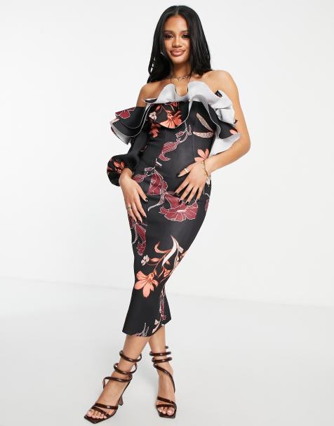 ASOS DESIGN - Vestito midi con maniche a palloncino e stampa floreale - view 1