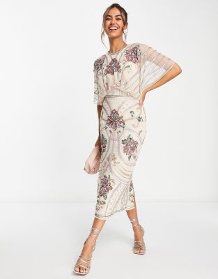 ASOS DESIGN - Vestito midi con maniche ampie e decorazione stile art nouveau 