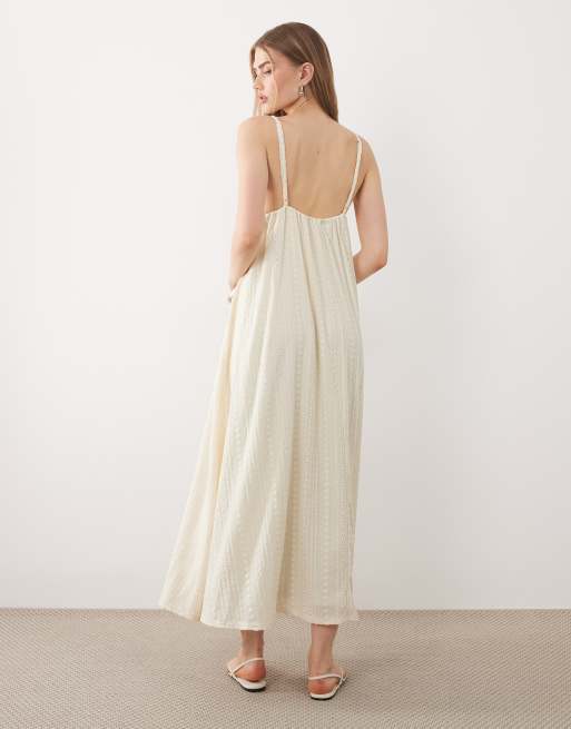 ASOS DESIGN - Vestito midi con scollo a V in pizzo colore neutro, 3 di 4
