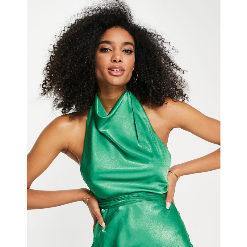 Donna Vestiti DESIGN - Vestito midi con scollo ad anello allacciato al collo e cintura in vita verde