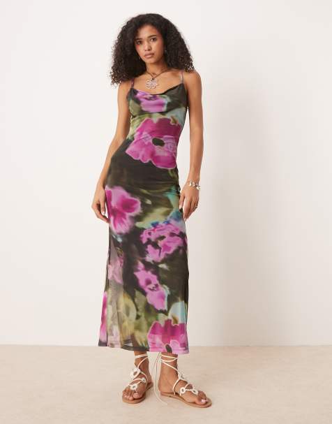 ASOS DESIGN - Vestito midi con scollo ad anello in rete con stampa a fiori - view 1