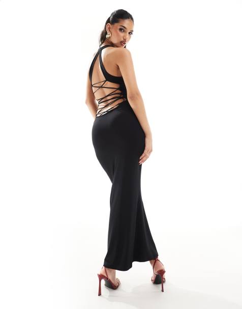 ASOS DESIGN - Vestito midi con scollo rotondo e dettaglio a reticolo sul retro nero - view 1