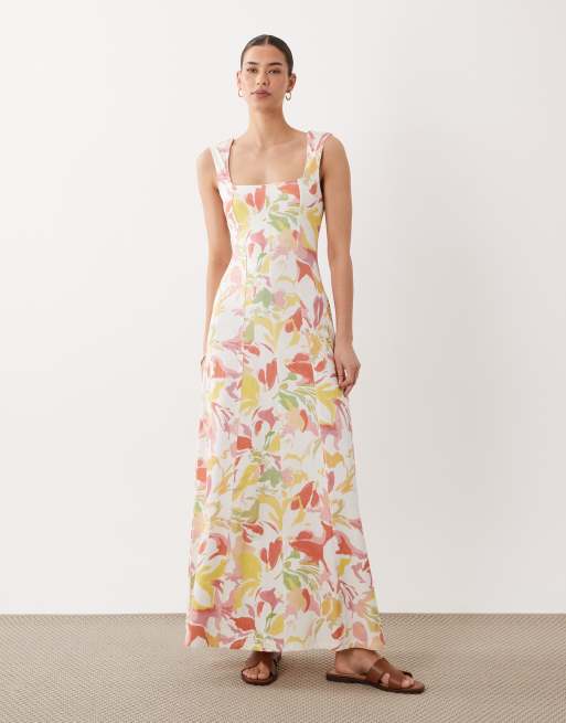 ASOS DESIGN - Vestito midi con scollo squadrato e cuciture a fiori astratti, 2 di 4
