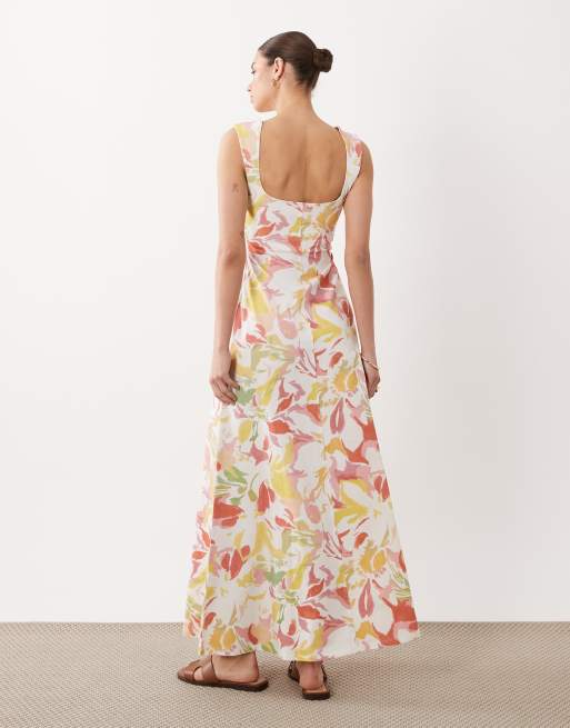 ASOS DESIGN - Vestito midi con scollo squadrato e cuciture a fiori astratti, 4 di 4
