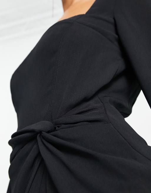 ASOS DESIGN - Vestito midi con scollo squadrato e maniche svasate con nodo nero , 2 di 4