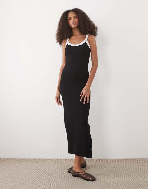 ASOS DESIGN - Vestito midi con spalline sottili nero e bianco a contrasto con bordatura rivoltata - view 1