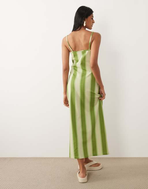 ASOS DESIGN - Vestito midi con spalline sottili verde a righe , 4 di 4