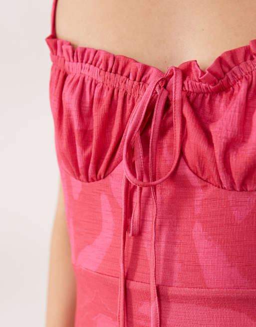 ASOS DESIGN - Vestito midi con stampa a fiori vivace e bustino arricciato, 3 di 4