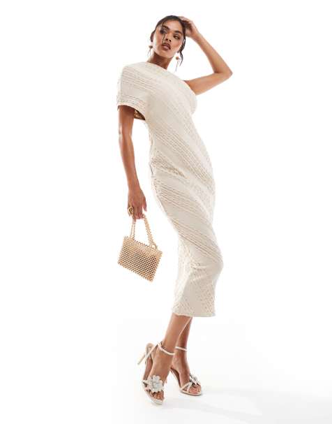 ASOS DESIGN - Vestito midi crema con pieghe strutturate - view 1