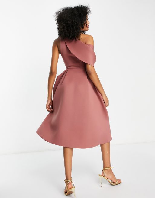 ASOS DESIGN - Vestito midi da ballo di fine anno con spalle scoperte rosa, 2 di 4